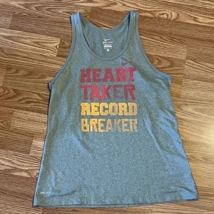 Womens Nike Drifit Tank Top- size medium - “Heart Taker. Record Breaker”